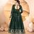 Dark green sequins & thread embroidered star georgette anarkali suit with pants & dupatta