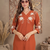 Women's orange embroidered kurti with pant set