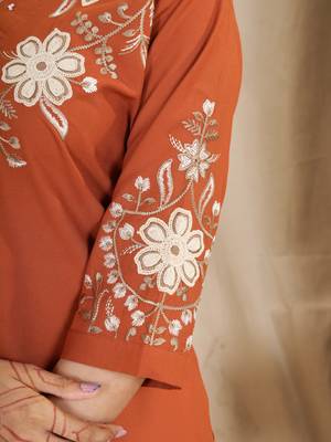 Women's orange embroidered kurti with pant set 3
