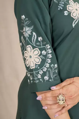 Women's teal embroidered kurti with pant set