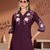 Women's wine embroidered kurti with pant set