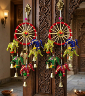 handcrafted rajasthani elephant door hanging bells & decorative wall hanging  traditional indian home  (pack of 2) 1