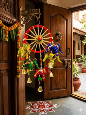 handcrafted rajasthani elephant door hanging bells & decorative wall hanging  traditional indian home  (pack of 2) 2