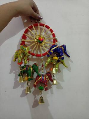 handcrafted rajasthani elephant door hanging bells & decorative wall hanging  traditional indian home  (pack of 2) 3