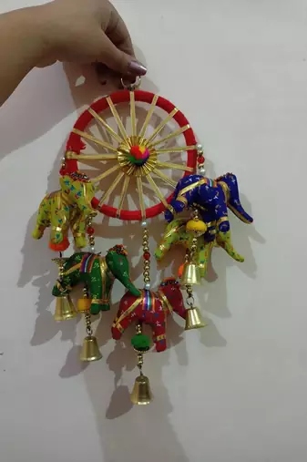 handcrafted rajasthani elephant door hanging bells & decorative wall hanging  traditional indian home  (pack of 2)
