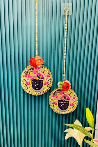 handcrafted shrinathji wall hanging  krishna decorative hanging pearl string home  decoration pack of 2
