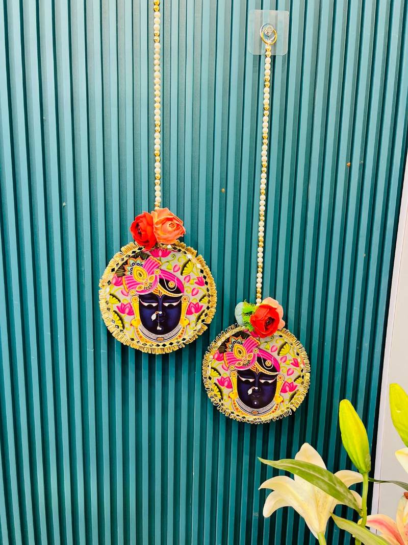 handcrafted shrinathji wall hanging  krishna decorative hanging pearl string home  decoration pack of 2