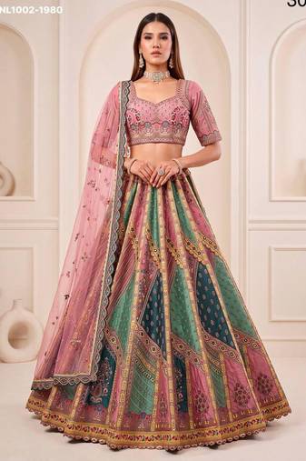 multicolor silk blend embroidered wedding lehenga choli