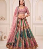 multicolor silk blend embroidered wedding lehenga choli