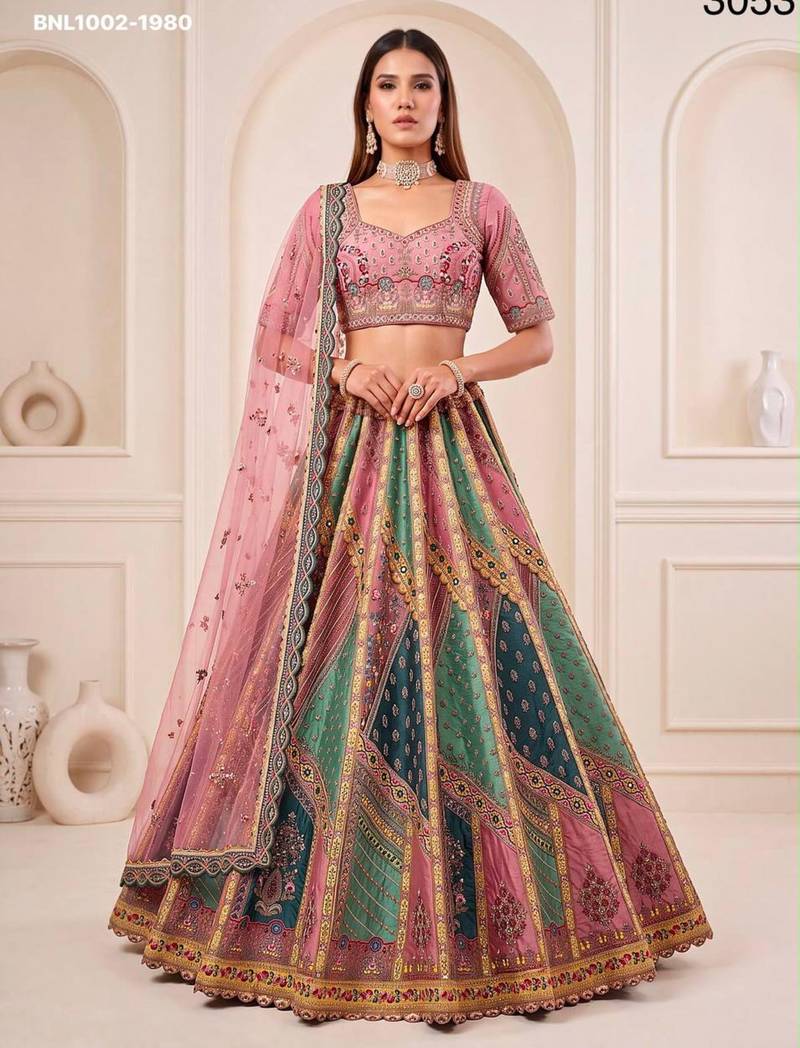 multicolor silk blend embroidered wedding lehenga choli