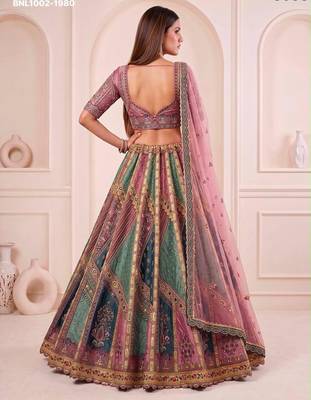 multicolor silk blend embroidered wedding lehenga choli 2