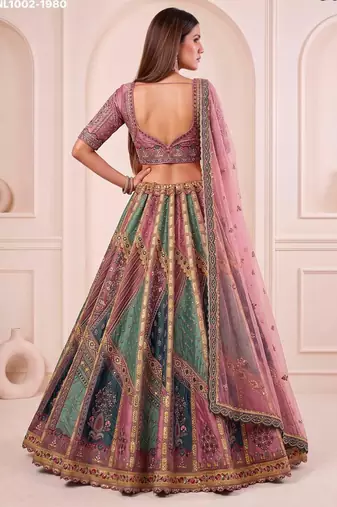 multicolor silk blend embroidered wedding lehenga choli