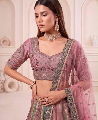 multicolor silk blend embroidered wedding lehenga choli 3