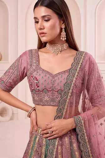 multicolor silk blend embroidered wedding lehenga choli