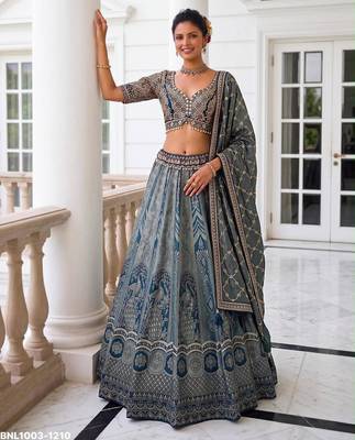 grey silk blend embroidered wedding lehenga choli 1