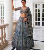 grey silk blend embroidered wedding lehenga choli