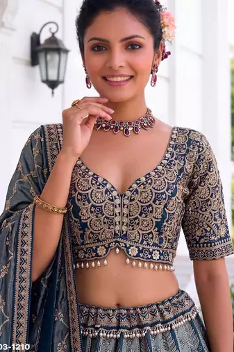 grey silk blend embroidered wedding lehenga choli