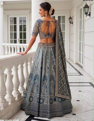 grey silk blend embroidered wedding lehenga choli 3