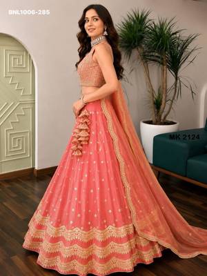 peach silk blend embroidered wedding lehenga choli 2