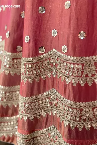 peach silk blend embroidered wedding lehenga choli