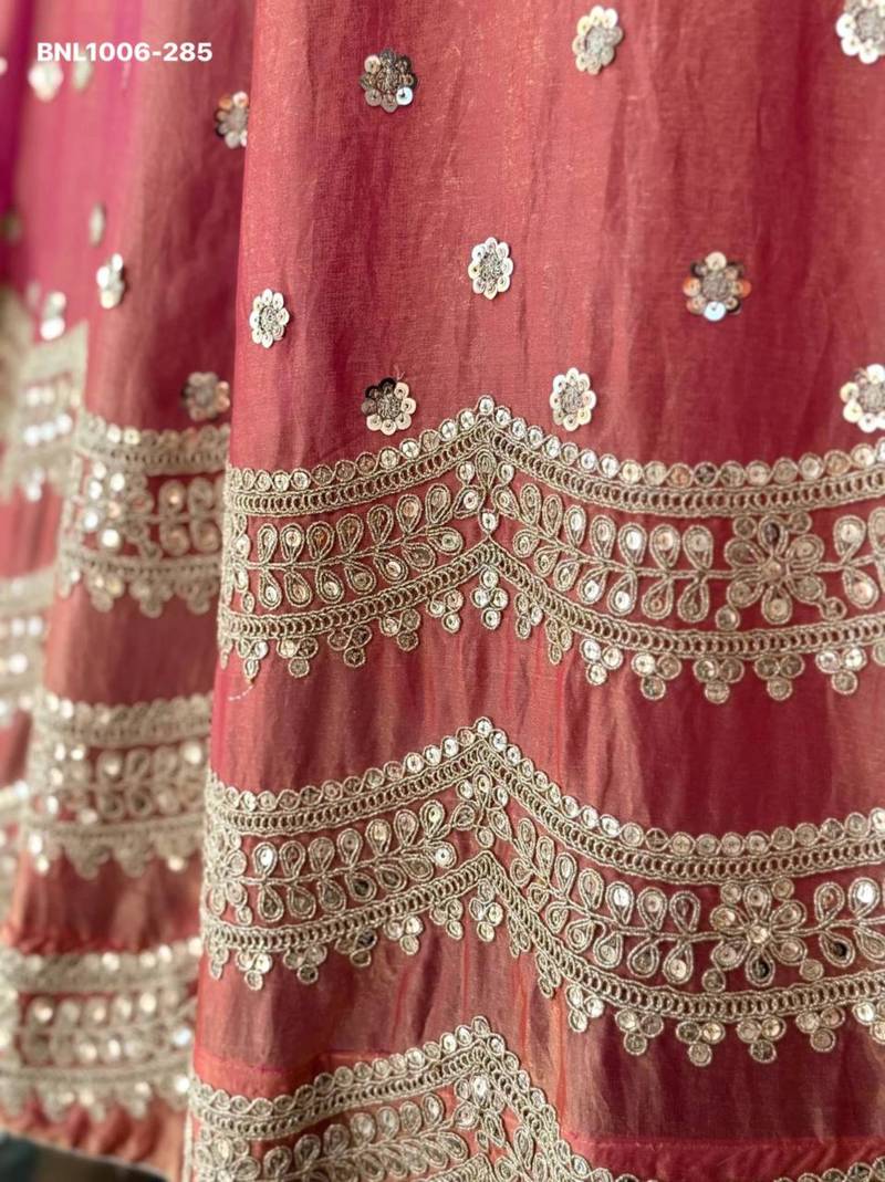 peach silk blend embroidered wedding lehenga choli