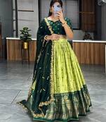 lime silk blend printed festival lehenga choli