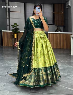 lime silk blend printed festival lehenga choli 2