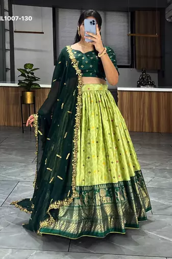 lime silk blend printed festival lehenga choli