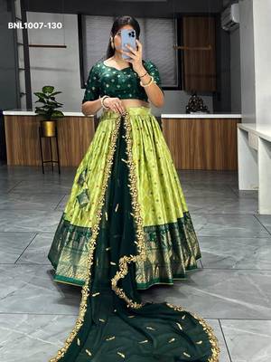 lime silk blend printed festival lehenga choli 3