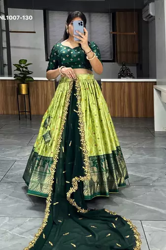 lime silk blend printed festival lehenga choli