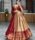 maroon silk blend printed festival lehenga choli