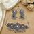 oxidized silver choker necklace set with mirror work & hanging jhumkas for women   ethnic festival indian jewelry