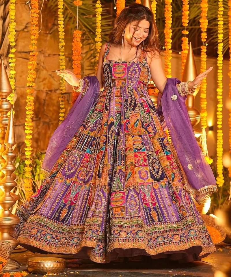 Heavy Position Print Embroidered Maxi Suit Set