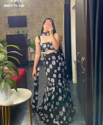black georgette printed festival lehenga choli 1
