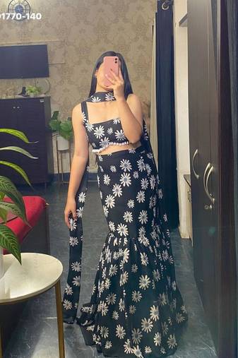 black georgette printed festival lehenga choli