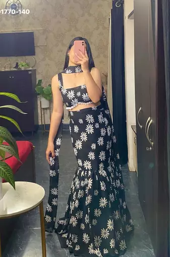 black georgette printed festival lehenga choli