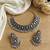 oxidized silver mirror work choker necklace set with earrings for navratri & weddings