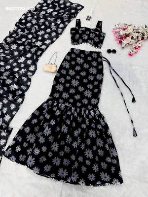 black georgette printed festival lehenga choli 2