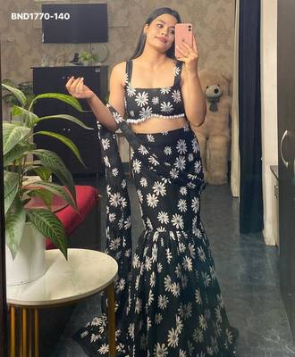 black georgette printed festival lehenga choli 3