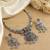 antique oxidized silver multicolor choker necklace & earrings set   indian ethnic tribal festive jewelry