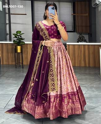 purple silk blend printed festival lehenga choli 1