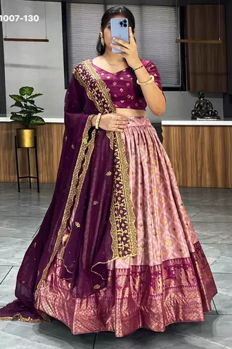 purple silk blend printed festival lehenga choli