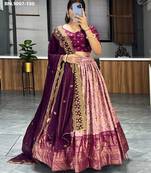 purple silk blend printed festival lehenga choli