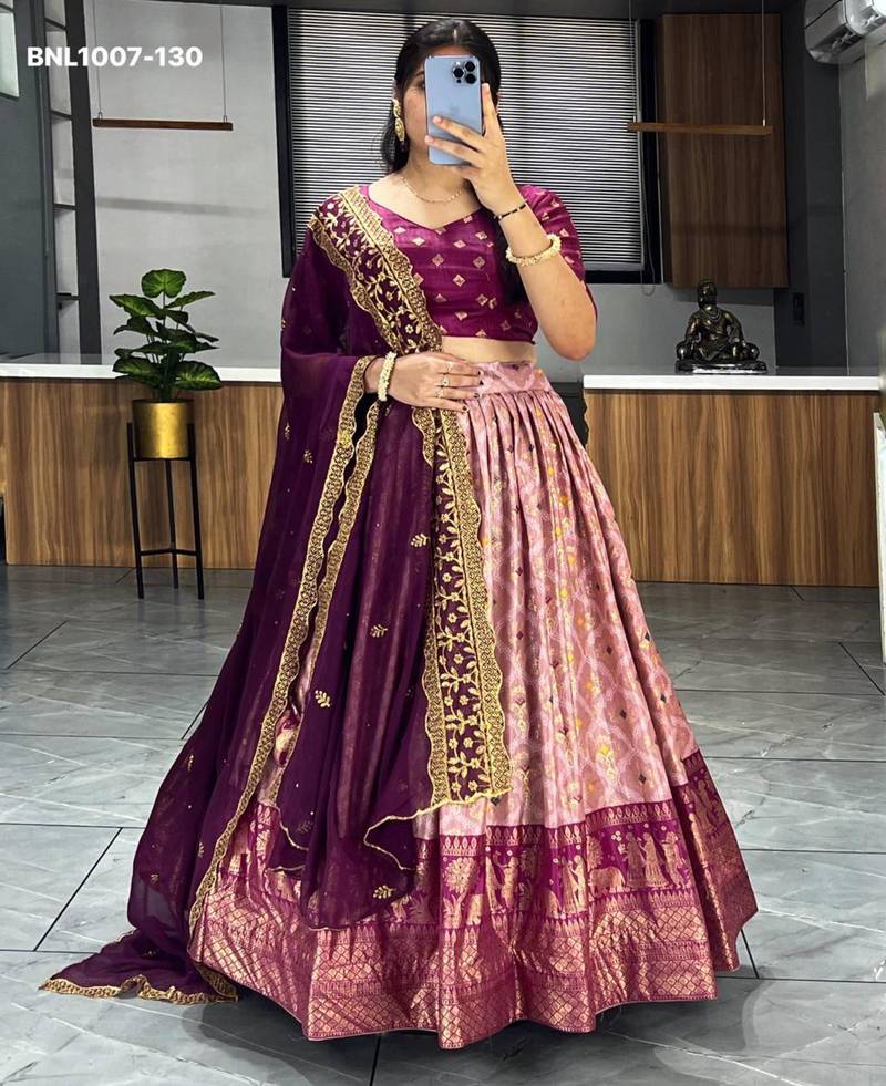 purple silk blend printed festival lehenga choli