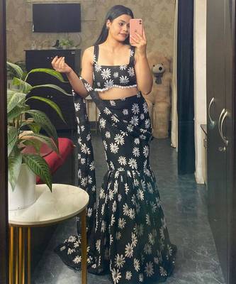 black georgette printed festival lehenga choli 4