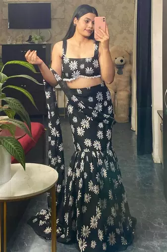 black georgette printed festival lehenga choli