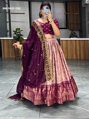 purple silk blend printed festival lehenga choli 2