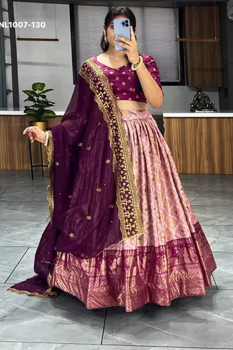 purple silk blend printed festival lehenga choli