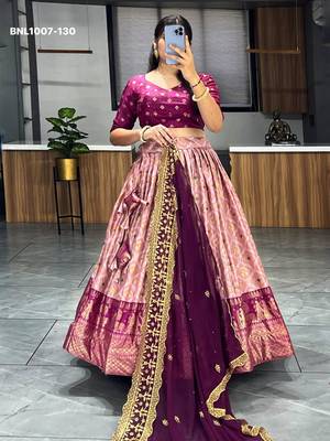 purple silk blend printed festival lehenga choli 3
