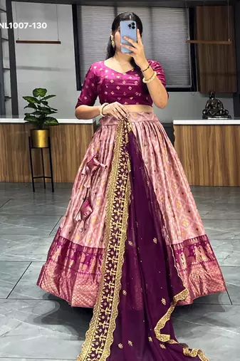 purple silk blend printed festival lehenga choli